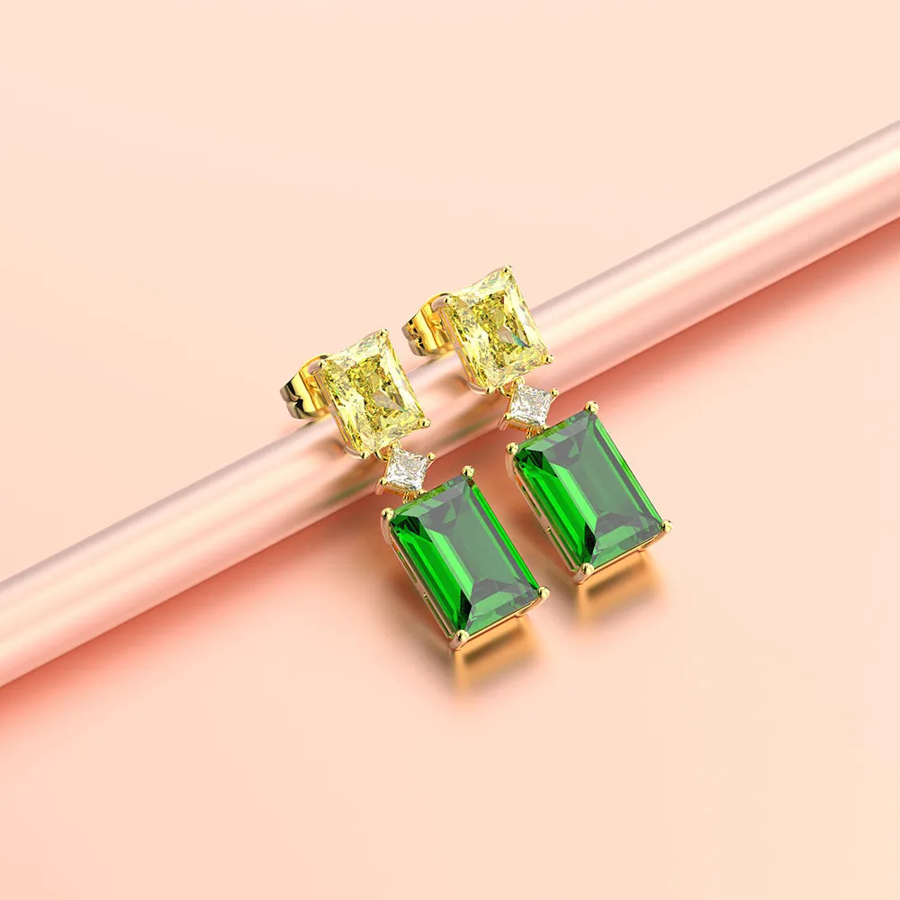 PANSYSEN Gold Color Earrings Vintage Elegant Women's Emerald Drop 100% 925 Sterling Silver Gemstone Earring Fine Jewelry Gift2399