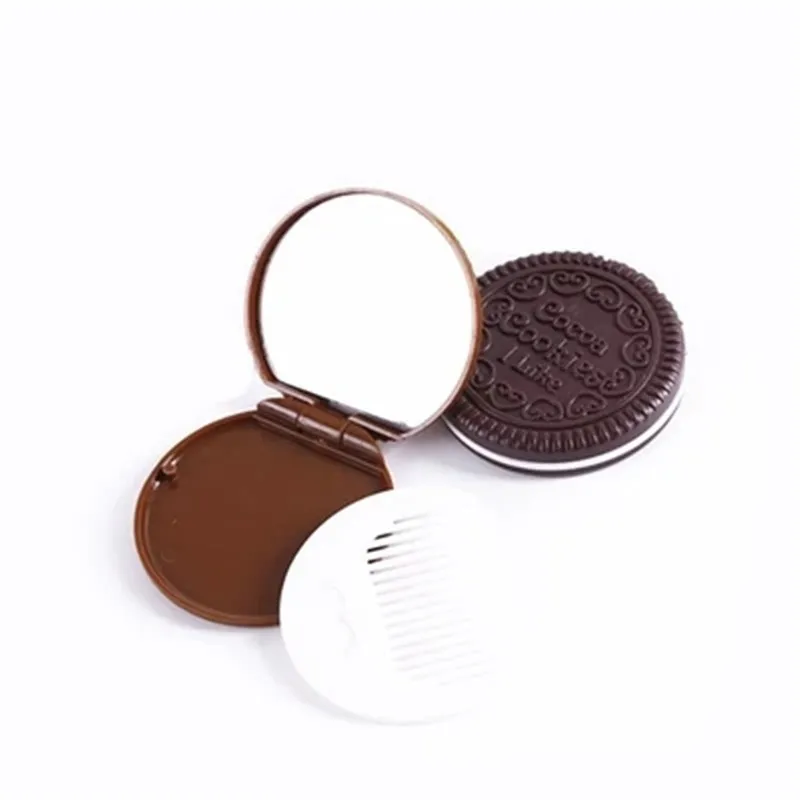 Schokolade geschliffene Kekse Spiegel Nette tragbare Tasche Mini Make-up Spiegel Frauen Mädchen Kamm Keksform Kosmetikspiegel Espejo
