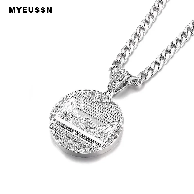 Pendentif de la dernière Cène grand jésus glacé Bling Zircon couleur or collier à breloques mode pour hommes cadeau de fête des pères Hip Hop bijou 2692