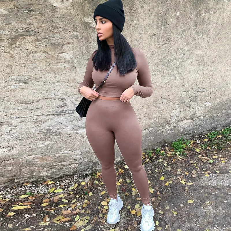 Slim Tracksuits Women Two Pieces Set Solid Color Long Sleeve Breathable T Shirt Pencil Pants Sports Suits New Fashion Ladies Casual Clothes