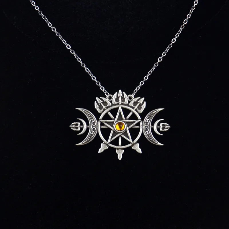 Hänge halsband trippel halvmåne med pentagram halsband sigil av anda hedniska smycken wiccan gotisk halsband1220f