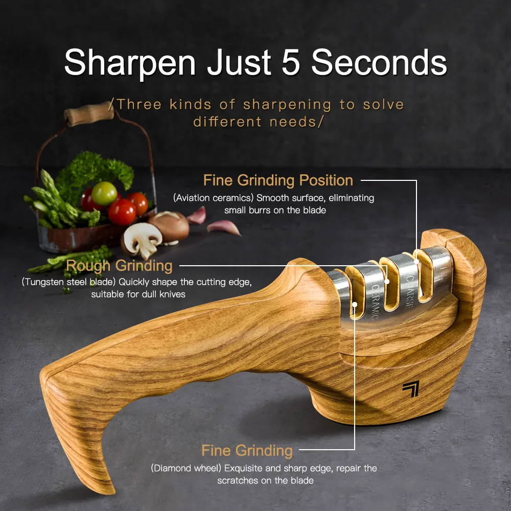 Sharpener Stainless Steel Manual sharpener 3Stage Kitchen Knife Accessories 2in1 Helps Repair Restore and Polish Cooking Knife 8955184