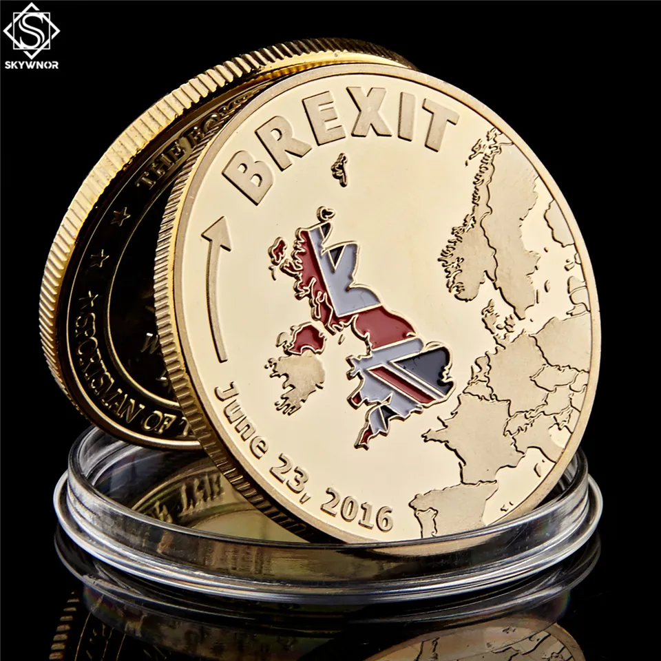 UK BREXIT EU Folkomröstning Independence Craft Gold Commemorative Euro Coin med Protection Capsule5881330