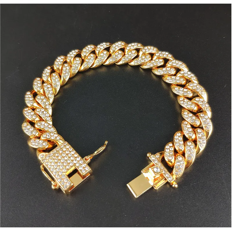 13mm Iced Out Kubanisches Armband Kette Hip Hop Männer Schmuck Kupfer Strass CZ Verschluss für Herren Rapper Zirkonia Kristall Armband Link2963