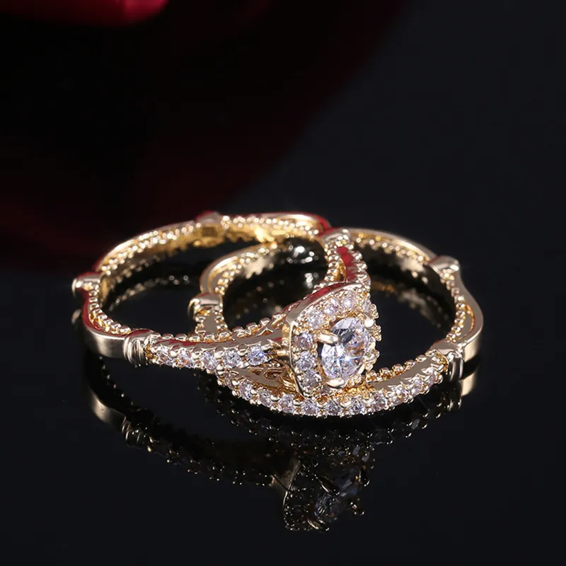 Luxury Micro Paved Bridal Sets Golden Color Surprise Christmas Meaninful Gift For Girlfriend Wedding Accessories Ring302Z