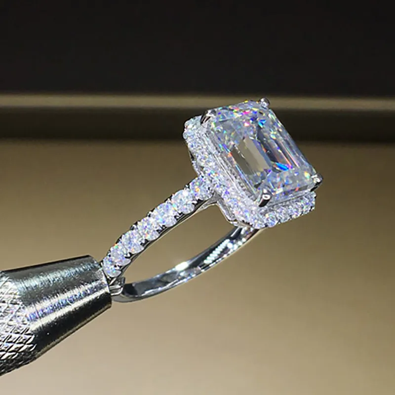 14k 585 ouro branco 1 2 3 4 5 retângulo corte esmeralda moissanite anel de diamante feminino festa de casamento aniversário anel de noivado 2534