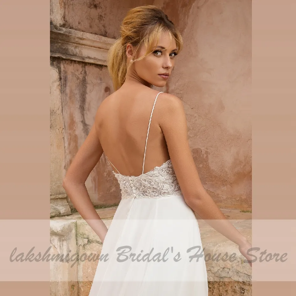 Robe de mariée plage Robe de mariée bretelles Spaghetti 2020 dentelle perlée corsage robes de mariée haute fente Boho robes de mariée