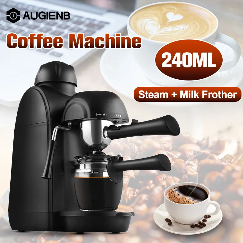 240 ml italienische Espressomaschine, 220 V, 800 W, 5 Bar Druck, halbautomatische persönliche Kaffeemaschine mit Cappuccino-Milchschäumer