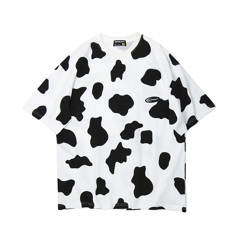 E-Baihui 2021 Bedruckte T-Shirts für Herren, Harajuku, lustiges Kuh-Druck-T-Shirt, Sommer, neue lose japanische Modemarke, einfarbig, kurze Ärmel, T13