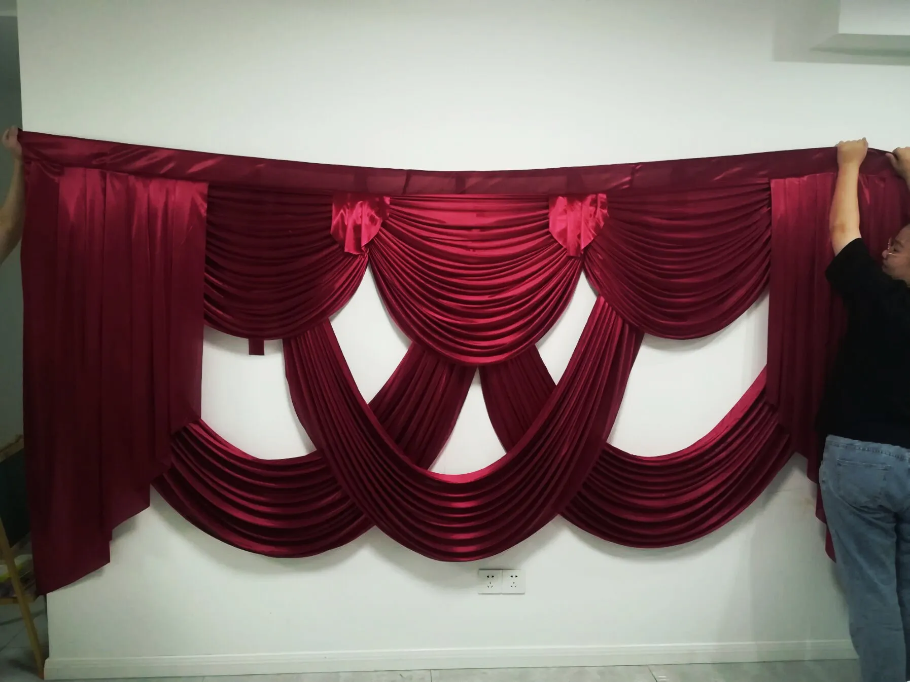 10ft Wid Burgundy Color Wedding Curtain Swags Backdrop Party Wedding Decoration Swags Satin Wall Grapes347W
