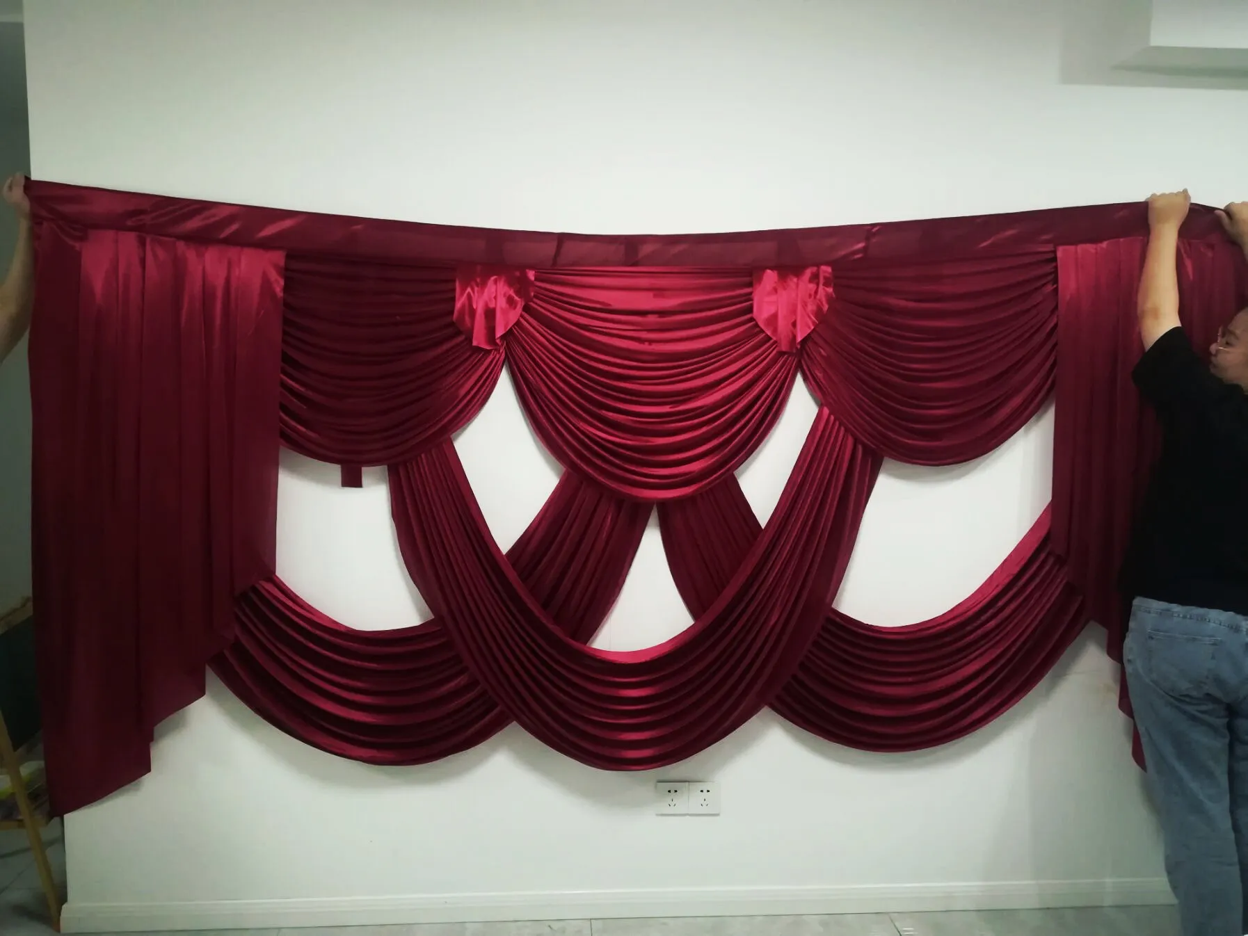 10ft wid burgundy color wedding Curtain swags backdrop Party wedding decoration Stage Background Swags Satin Wall Drapes303S