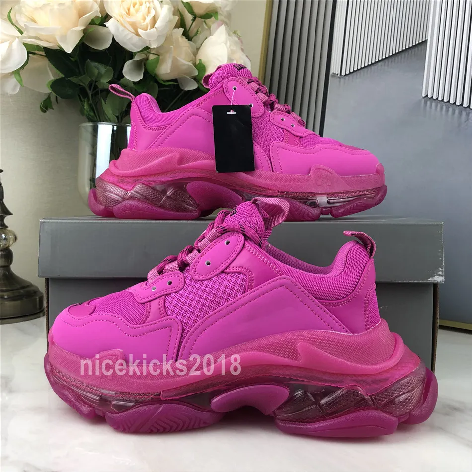 2020 Paris Casual Shoes Triple s Clear Sole Trainers pappa Skor Sneaker Black Oversized Mens Womens White Fushia Pink Runners Chaussures