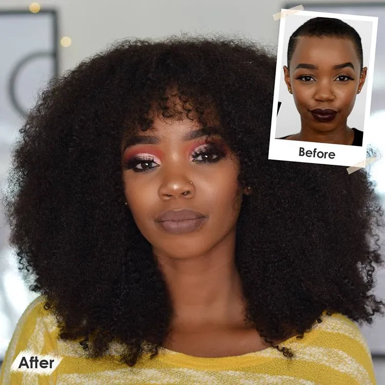 250 Density Afro Kinky Curly Lace Front Human Hair Wigs With Bangs Short Bob Lace Frontal Wig For Women Full 4B 4C Dolago Black