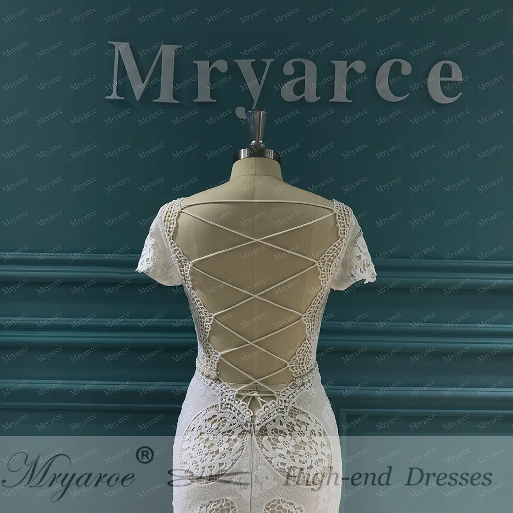 Mryarce 2020 Unique Bride Vintage Lace Mermaid Boho Chic Wedding Dress Detachable Cape Open Leg Bridal Gowns (4)