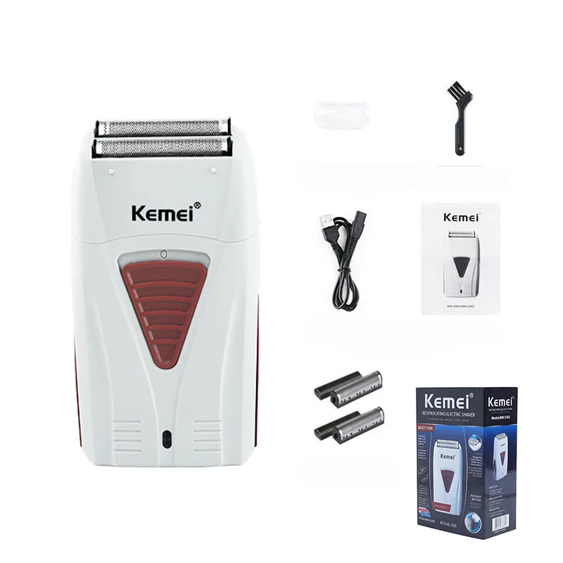 Kemei 3382 Barber Finish Shaver Electric pour hommes USB sans fil rasoir rechargeable de barbe alternative de rasage en papier d'aluminium 6782439