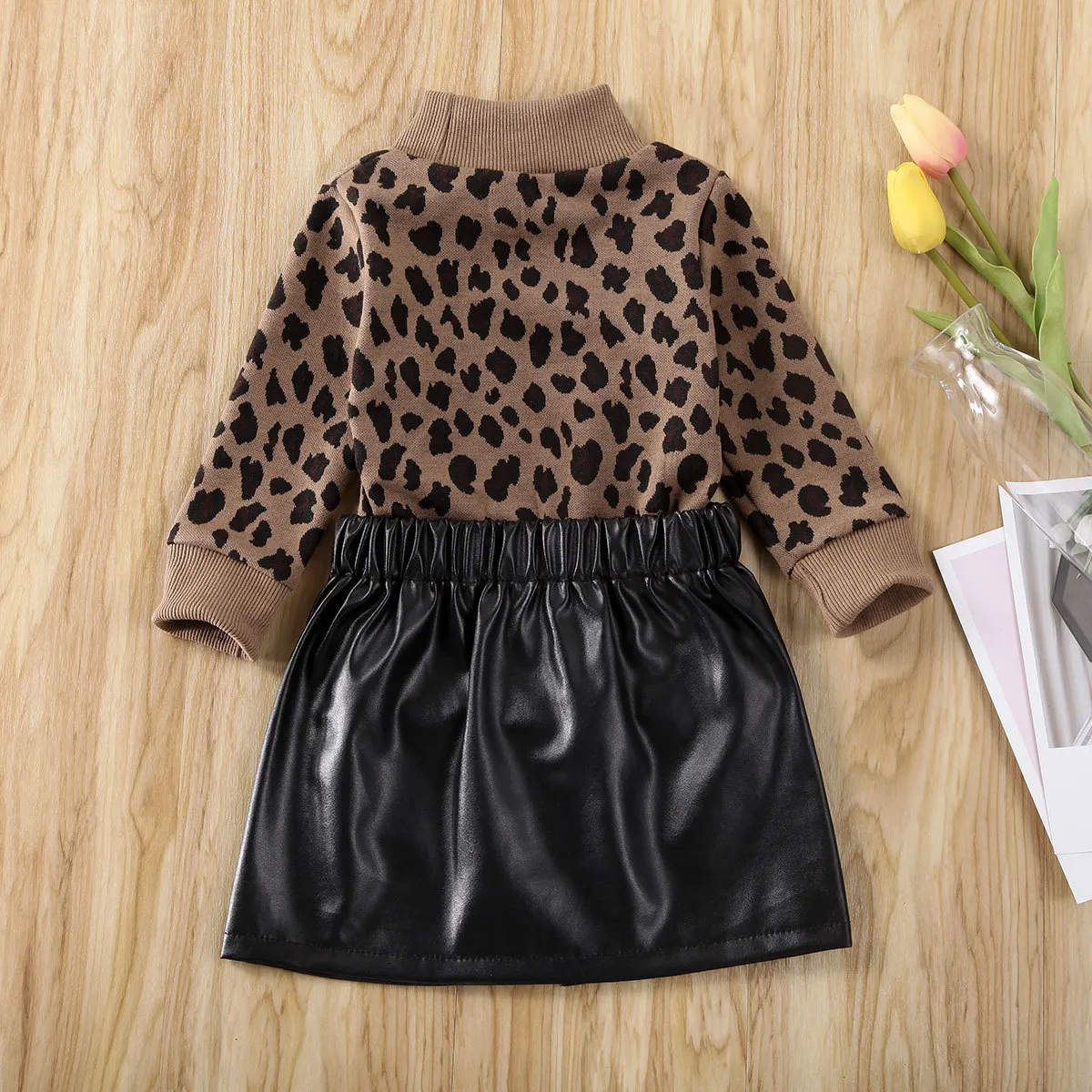 2st Toddler Kids Baby Girl Clothes Set 15y Leopard Print Pullover Topps TREEATER LEATHER MINI KIRTS OUTFIT Party Y20083128506103424