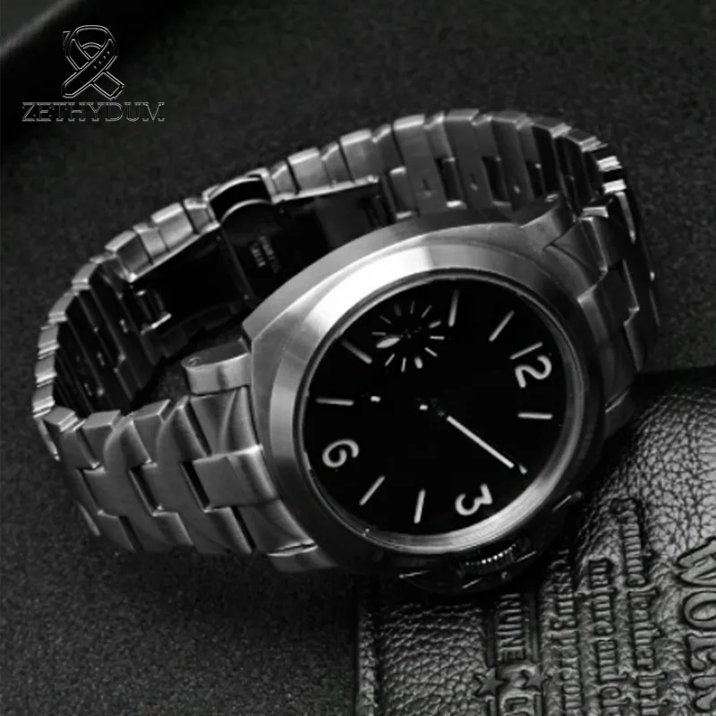 pulseira de aço inoxidável 24mm relógios masculinos pulseira preta superior para PAM 111 fivela borboleta de aço inoxidável205N