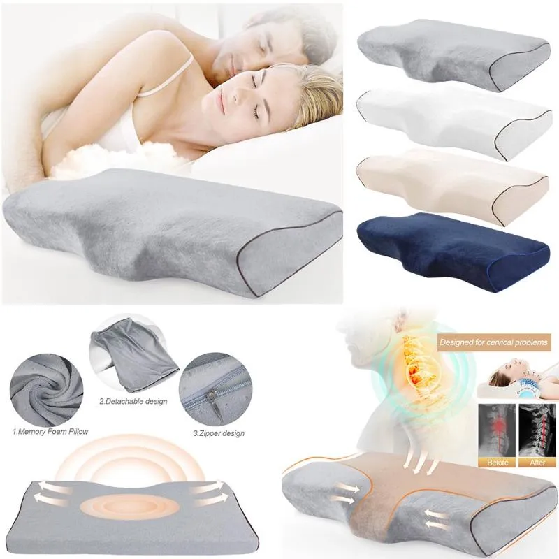 Travesseiro de espuma de memória em forma de borboleta, almofada de cama, relaxamento, proteção do pescoço, ortopédico, rebote lento, cervical para cuidados de saúde, 50x30cm, 289q