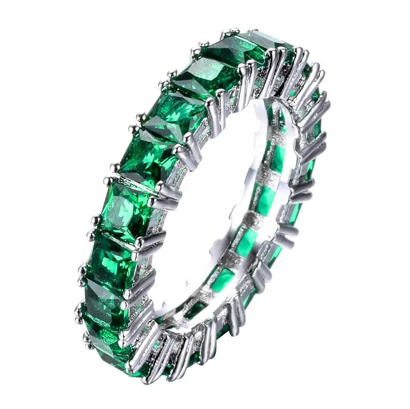 Size 6-10 New Arrival Simple Fashion Jewelry 925 Sterling Silver Radiant Cut Multi Color CZ Gemstones Eternity Women Wedding Band 185Q