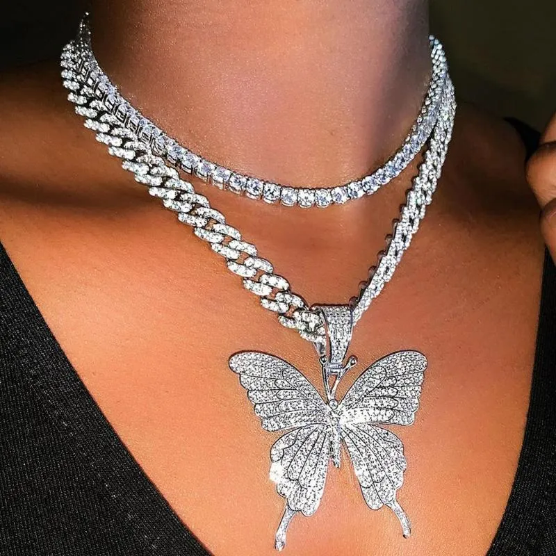 Stonefans – collier ras du cou de luxe pour femmes, chaîne à maillons cubains, pendentif papillon, Hip Hop, strass glacé, bijoux 240f