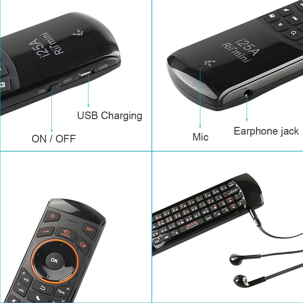 RII 2 Mini -teclado sem fio Mouse de ar controle remoto com fone de ouvido para TV inteligente Android TVBox FIRETV 2103155965144