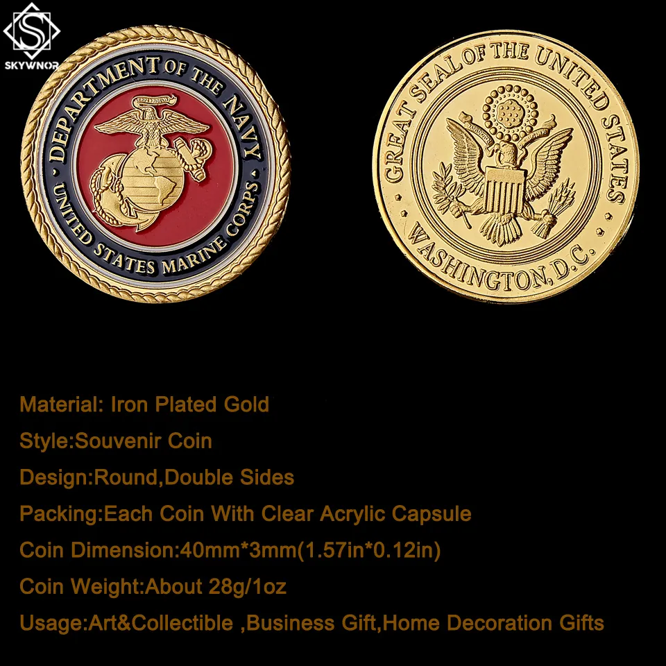 US Marine Corps Craft Department Of The Navy Gold Plated Colorful Military Metal Challenge Medal USA Coin Collectibles9956620