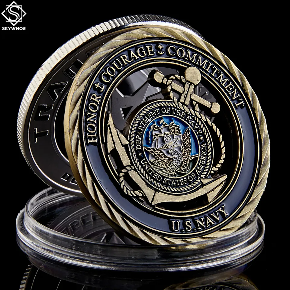 Metal Craft USNAVY Emblema Core Valores Núcleo de cobre Antique Medalha de moeda oca de coragem Coins WPCCB Box8477597