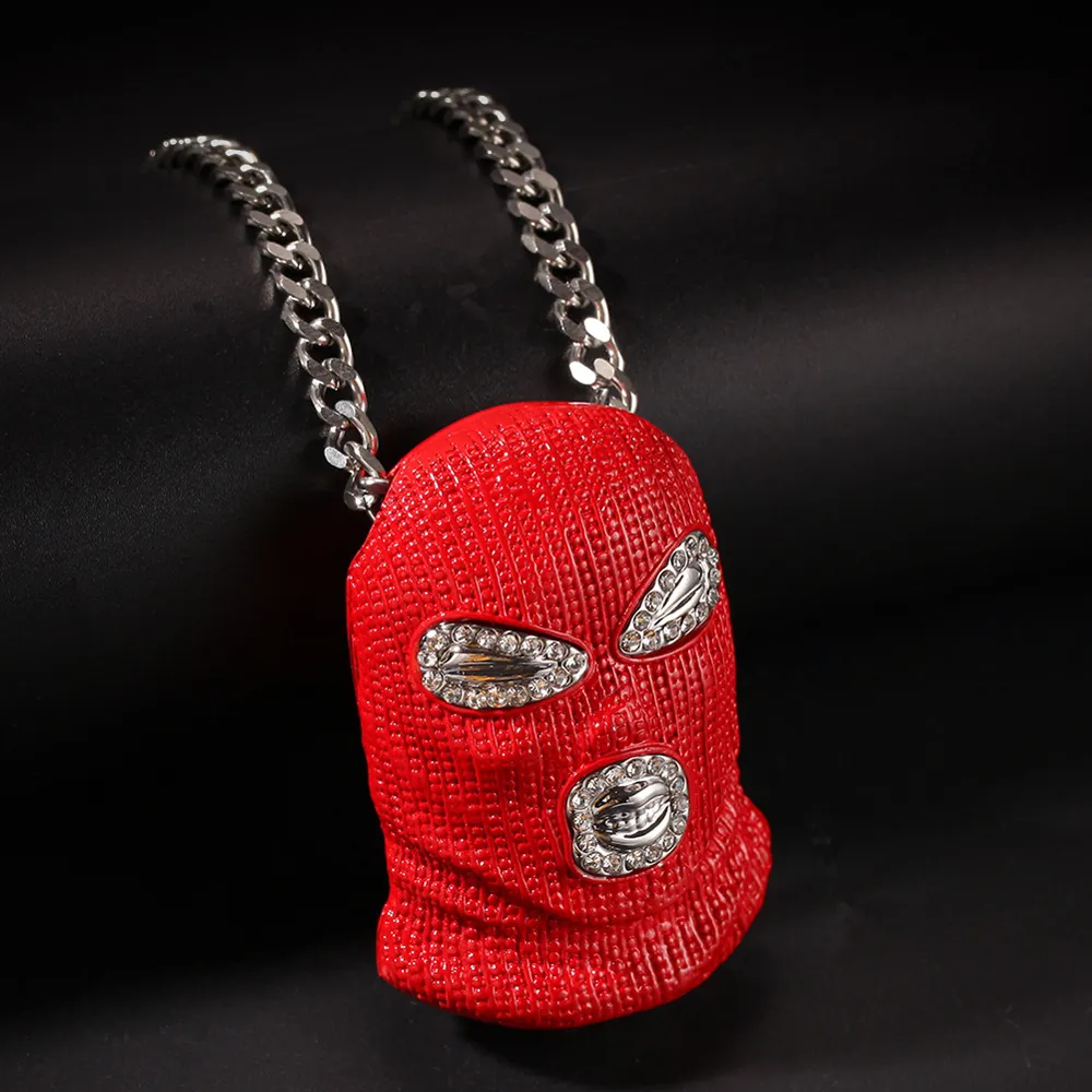 Collana con ciondolo maschera antiterrorismo rossa in acciaio inossidabile Collana con ciondolo gioielli hip-hop Cubic Zirconia Collane a maglia cubana Uomo Donna Punk Acc264k