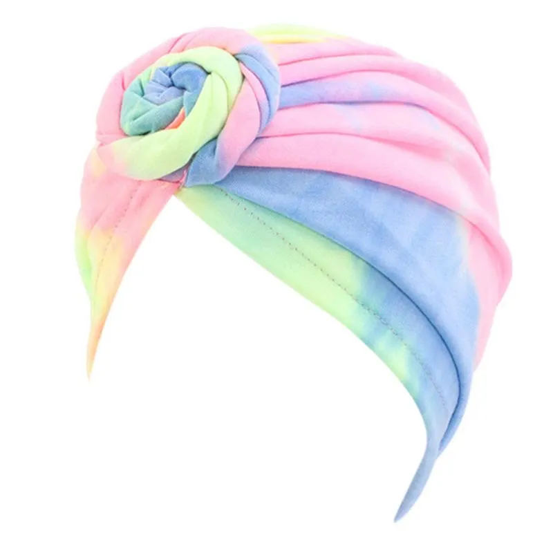 Chapéu turbante boho espiral com nó elástico neon tie-dye boné de quimio headwrap1271T