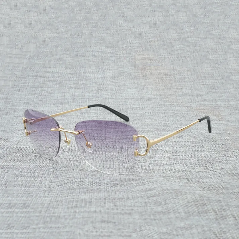 Gafas de sol cuadradas sin montura vintage con alambre en forma de C para hombre, Gafas con sombra de corte de diamante, montura de metal, Gafas ovaladas para mujer para conducir en la playa 7971490