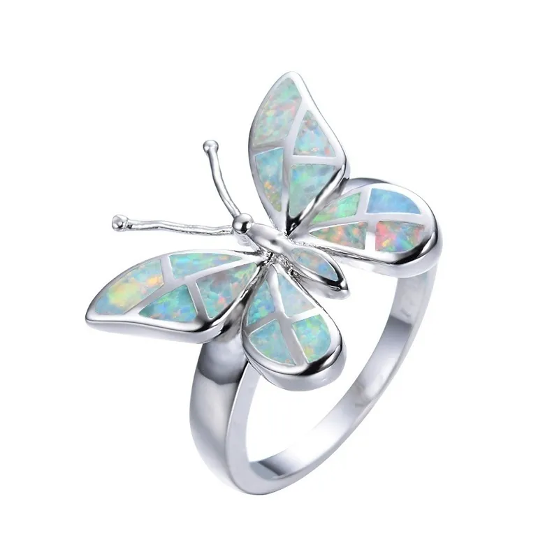 Кольца кластера, милые бабочки, дизайн животных, кольцо с имитацией синего огненного опала для женщин, аксессуары, ювелирные изделия, богемное заявление для девочек Gif265d