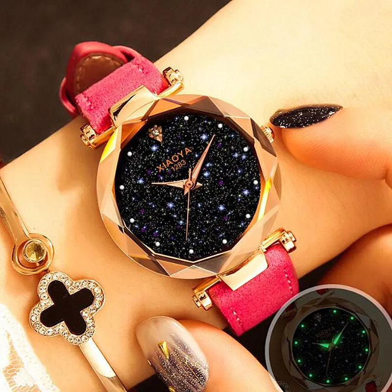 2020 Nya mode kvinnors klocka Rose Gold Rhinestone Watch Ladies Quartz Leather Clocks Montre Femme UHR179B