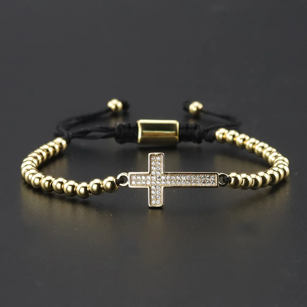 Luxury CZ Gold crown Charm mens bracelet stacks copper beads Macrame bracelets & bangles for mens accessories Y2008107012824