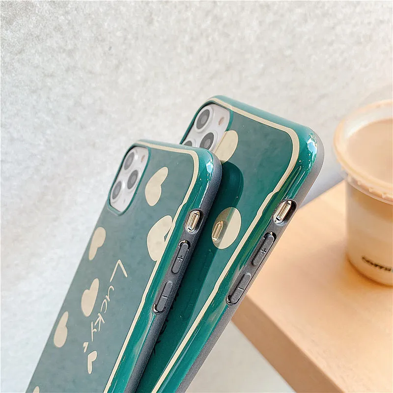 Funda de teléfono con purpurina verde para iPhone 11 Pro Max Polka Dots X Xr Xs Max 7 8 Plus Love Heart Tpu funda protectora