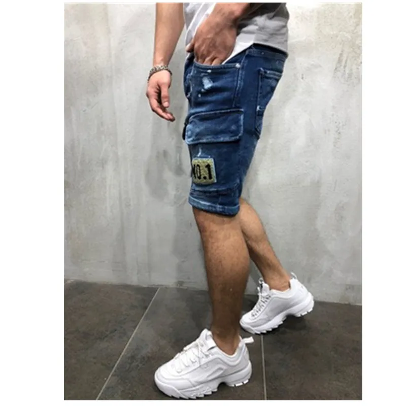 Mens Holes Denim Shorts Fashion Trend Embroidery Slim Straight Short Jeans Designer Summer Male Casual Jean Pants