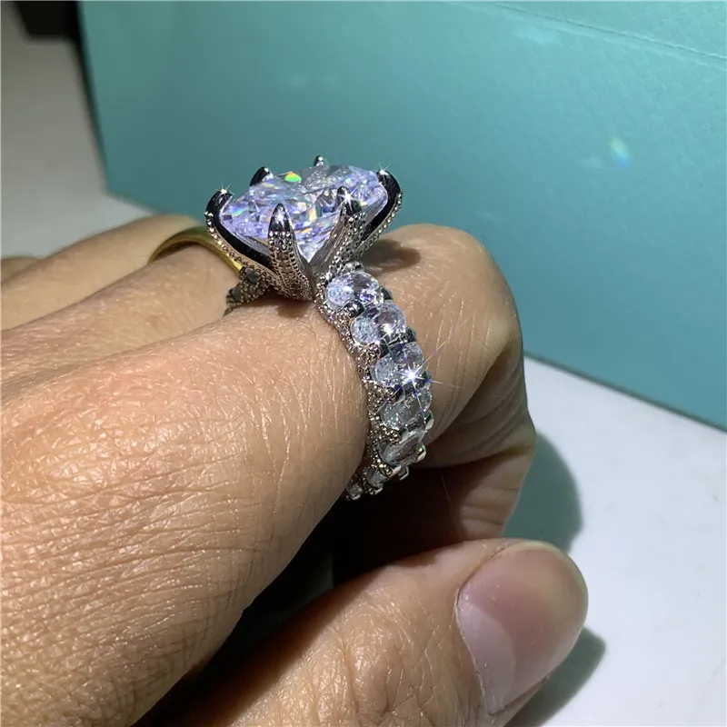 Vecalon vintage oval 8ct diamante cz anel original 925 prata esterlina noivado anéis de banda de casamento para mulheres nupcial jóias finas289c