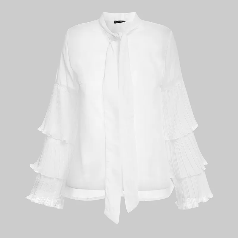 بلوزات بيضاء عصرية من Celmia 5XL للسيدات قمصان شفافة مثيرة بأكمام طويلة مكشكشة بفيونكة فضفاضة غير رسمية مقاس كبير Blusas 200925