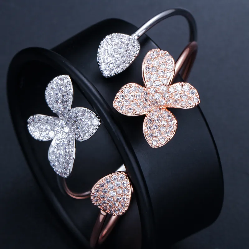 SINZRY cubic zircon cuff bangles elegant CZ bright flower bangle for women costume jewelry accessory310y