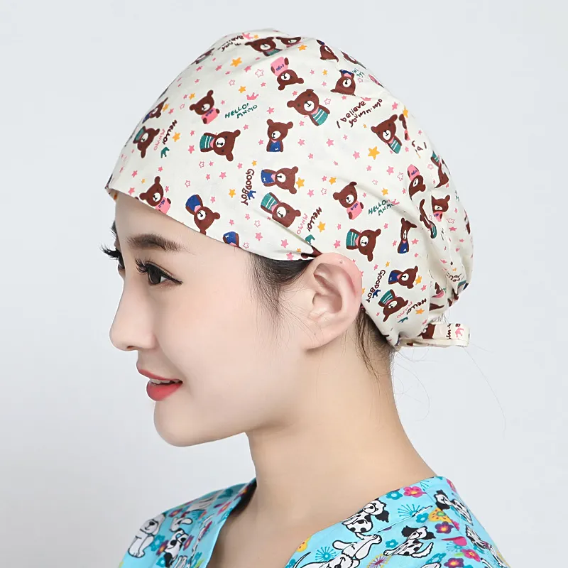 Ganze Baumwoll-Peeling-Hüte, bedruckte Bandage, verstellbare Scrub-Cap, Betriebskappen, waschbare Arbeitskappen, Motorhauben für Frauen205r