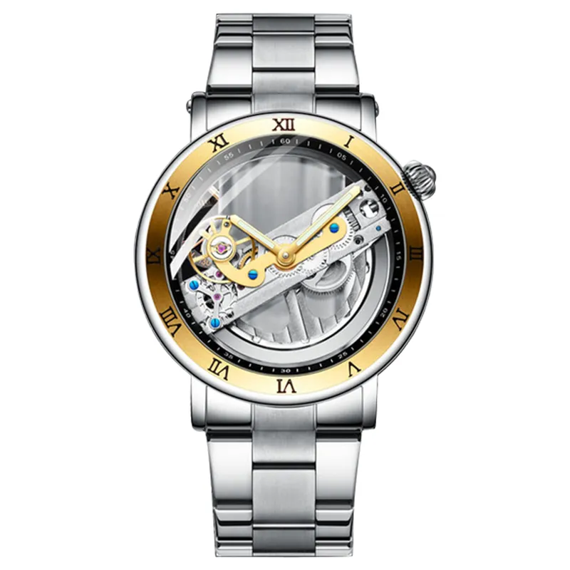 Pochodne mężczyzn szkieletowe automatyczne zegarki mechaniczne mężczyźni Mężczyźni przezroczyste zegarki ze stali nierdzewnej ze zegarków ze stali nierdzewnej Modny Zegar 217B
