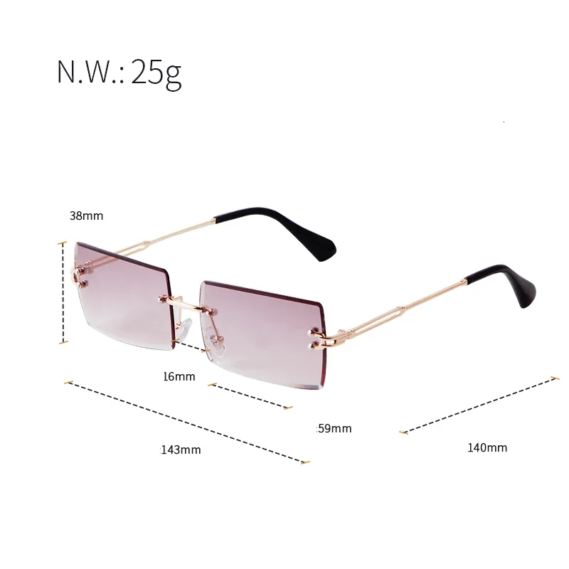 Rettangolo alla moda occhiali da sole senza bordo femminile 2020 marca design telaio metallico 90s Ocean lente tela da sole senza cornice femminile S2983150322