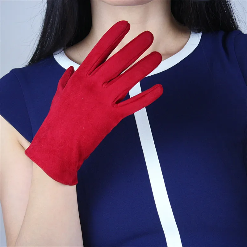 Five Fingers Gloves 21cm Suede Short Section Emulation Leather Warm Slim Hand Big Red Dark Christmas WJP27-211282S