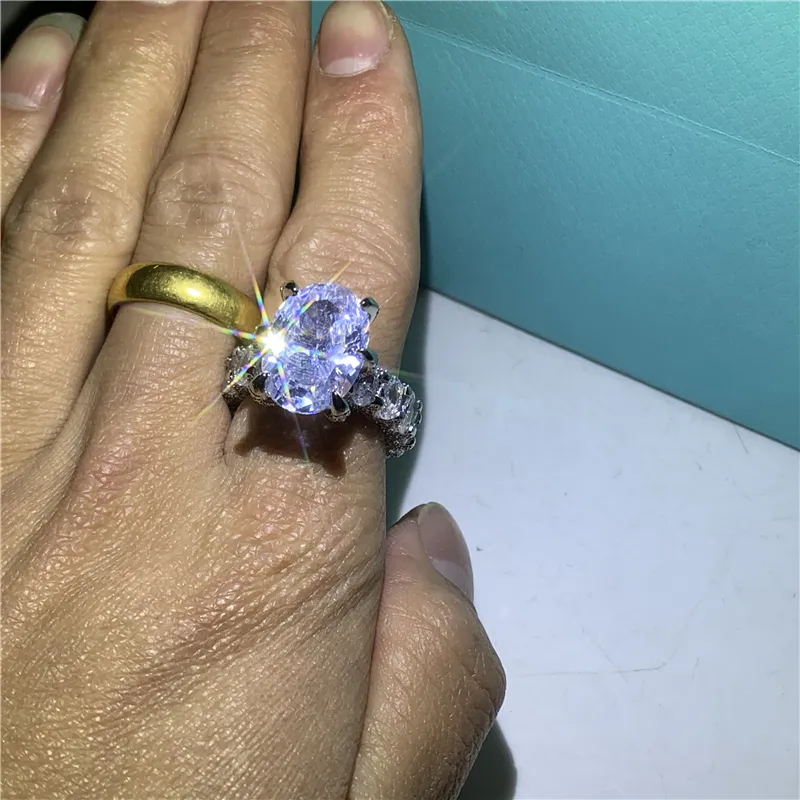 Vecalon vintage oval 8ct diamante cz anel original 925 prata esterlina noivado anéis de banda de casamento para mulheres nupcial jóias finas289c