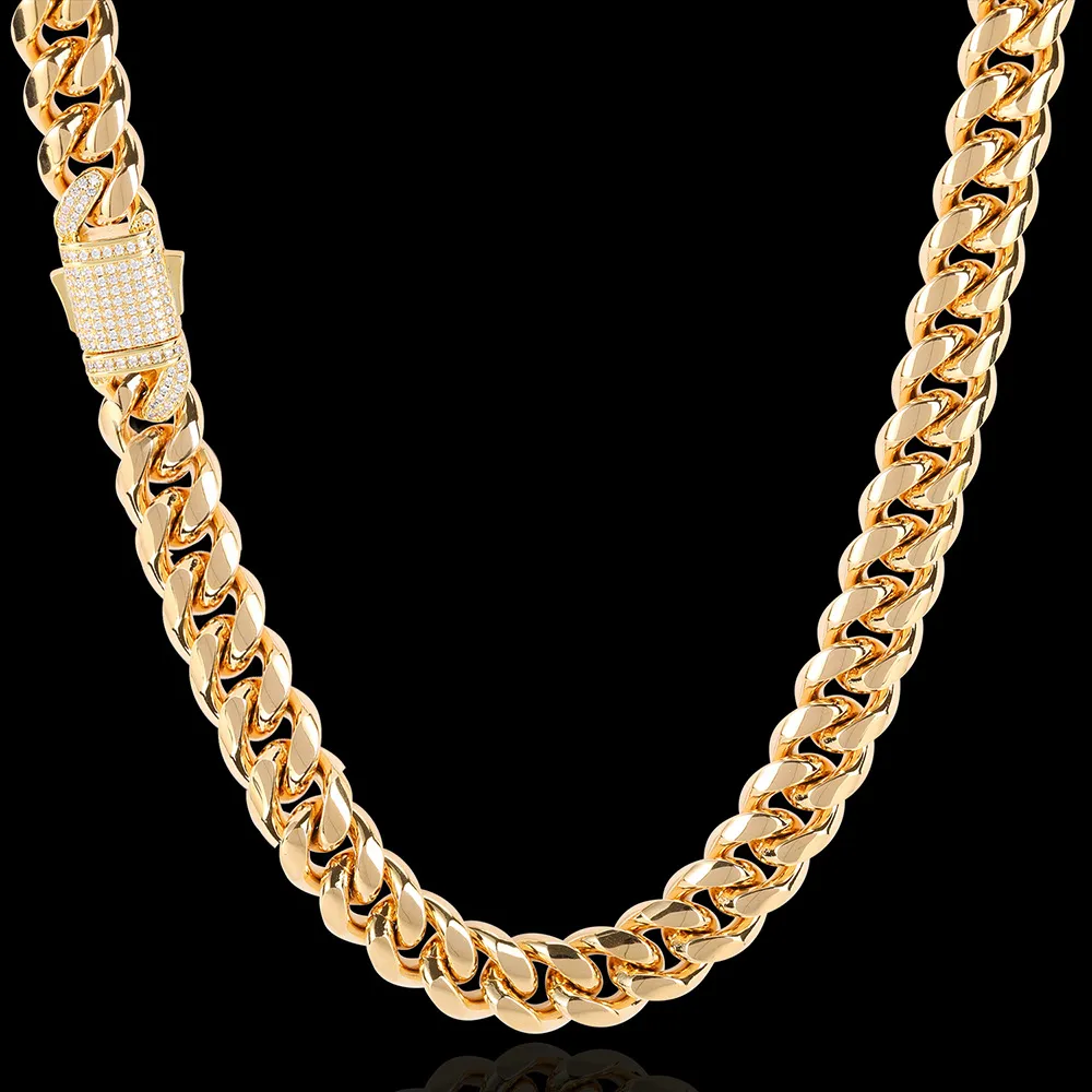 Collana Hip Hop da uomo alla moda 12mm 16 18 20 22 24 26 28 Collana a catena in acciaio inossidabile placcato oro Rapper Jewelry282C