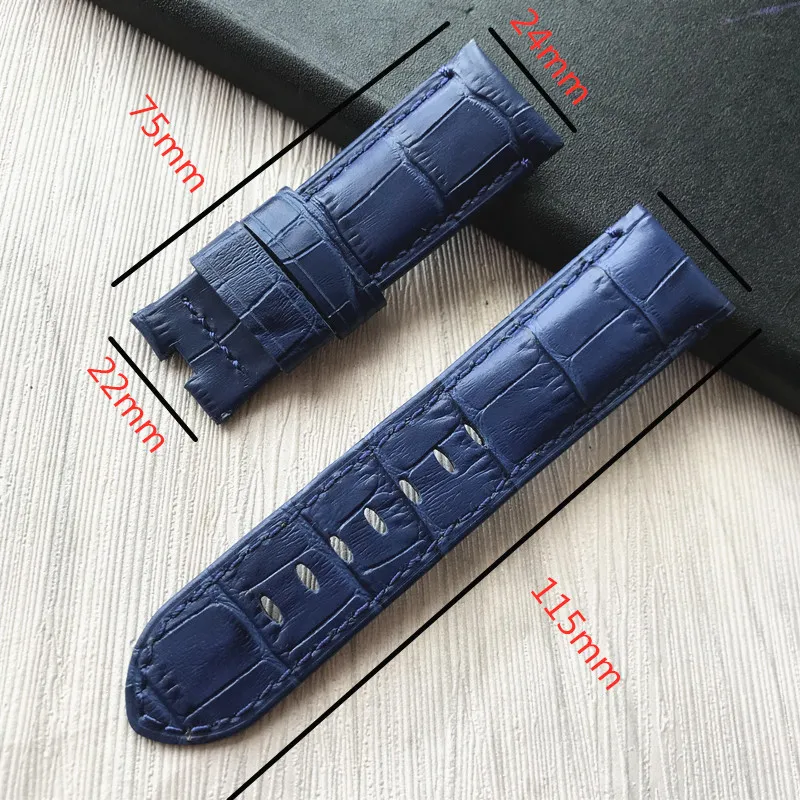 24 mm handgefertigtes, schwarz-blau genähtes Uhrenarmband aus echtem Kalbsleder für Faltschließe, Uhrenarmband für PAM240p