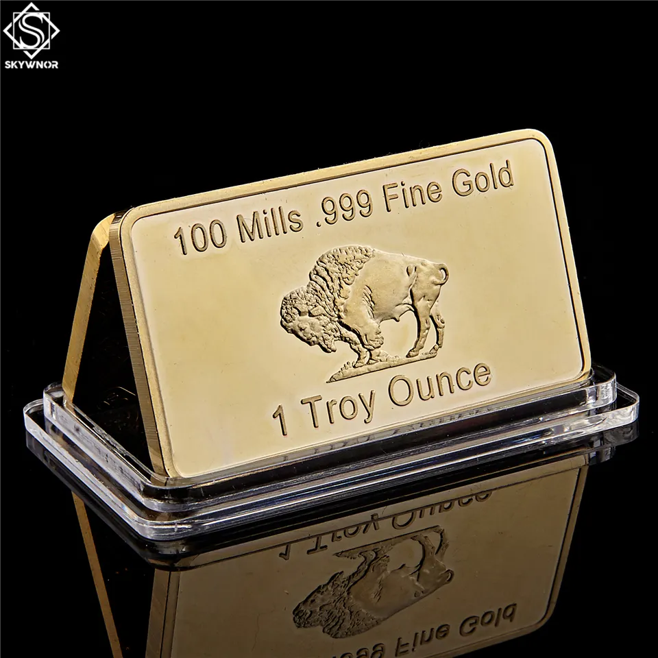10 -stcs magnetisch 1 Troy Ounce Duitse Buffalo Gold Bullion Bar Craft 100 Mills 999 Fijn Gold American Replica Gold Polated Buffalo Bad9071598