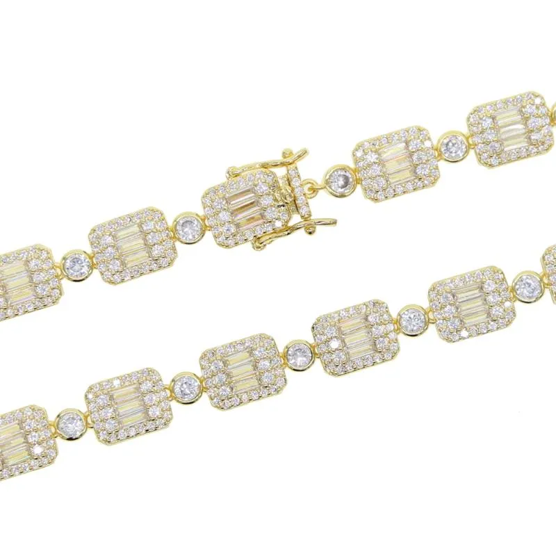 Chokers 8mm Silber Farbe Baguette und Cluster Link CZ Iced Bling Kette Halsketten Männer Schmuck Tennis Necklace1262B