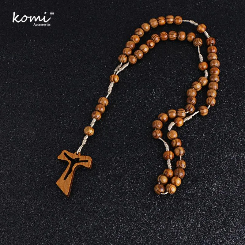 Collane con ciondolo Komi cattolico Cristo ortodosso perline di legno collana con croce cava donne uomini religiosi Gesù rosario gioielli Gi254p
