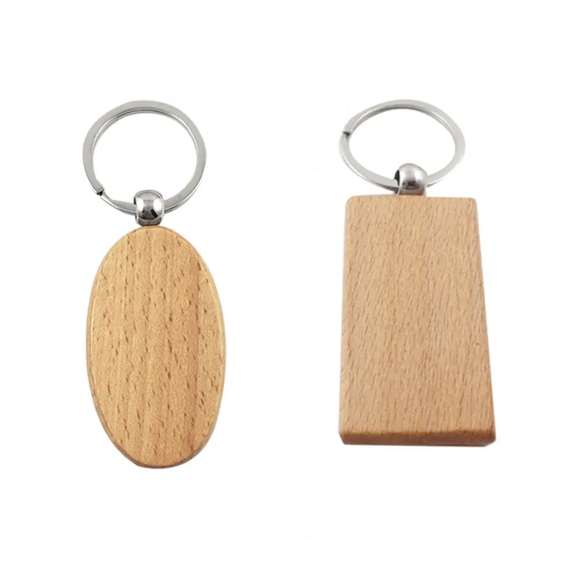 Keychains Blank Wooden Key Chain DIY Wood Tags Gifts Yellow 20 Oval & 20 Rectangle1198m