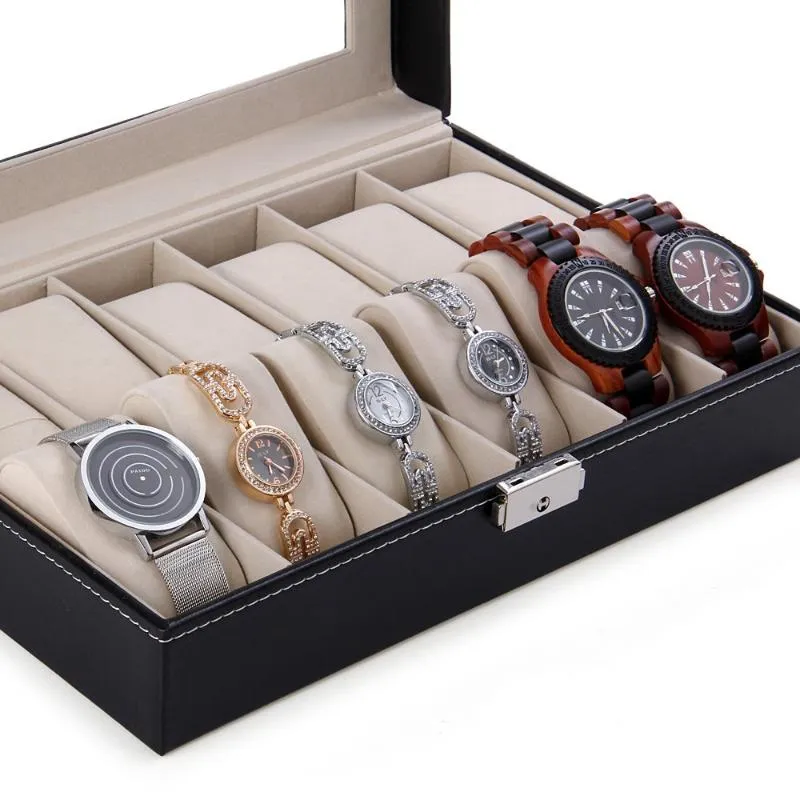 Коробки для часов, элегантная коробка, держатель для хранения ювелирных изделий, организованный 12 сеток, витрина из искусственной кожи, Cajas Para Relojes317u